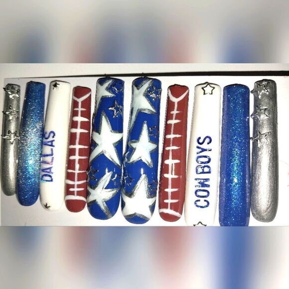 Hand crafted custom Dallas Cowboys 10pc xxl acrylic press on nails - Picture 4 of 6